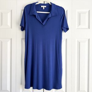 Rio & Rian Dress Size M Royal Blue Ribbed Collared Short Sleeves